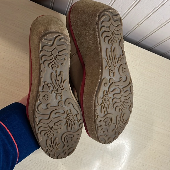 Fly London Suede Platform Wedge Heels Tan with Red Trim - Picture 5 of 11